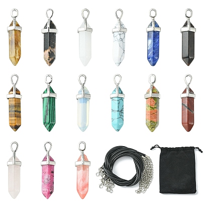 DIY Necklace Making Kits, Including Natural & Synthetic Mixed Gemstone Bullet Pendants, Waxed Cotton Cord Necklace Making
