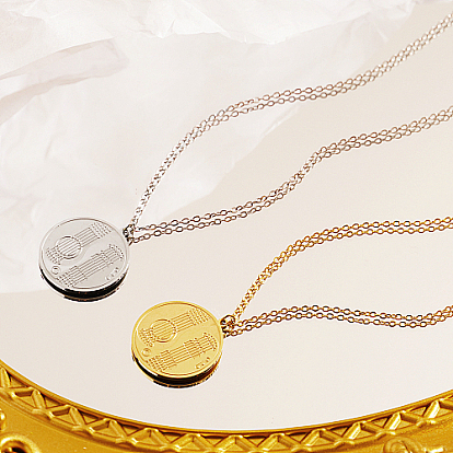 304 collares con colgante de acero inoxidable para mujer, acanalado plano redondo