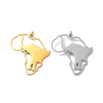 304 Stainless Steel Pendants, Africa Map with Elephant Pattern