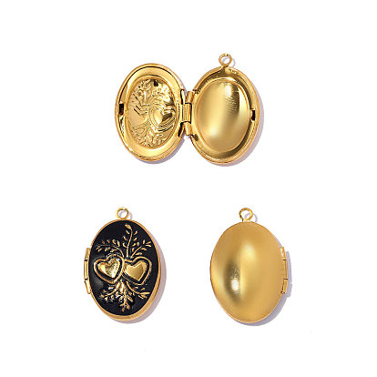 304 Кулоны-медальоны из нержавеющей стали с эмалью, овальный кулон с подвеской в виде сердца и листа, реальный 18 k позолоченный, ионное покрытие (ip), долговечный