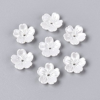 ABS Plastic Imitation Pearl Bead Caps, 5-Petal Flower