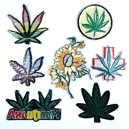 Hemp Leaf/Sunflower Pattern Computerized Embroidery Cloth Iron on Patches, Stick On Patch, Costume Accessories, Appliques