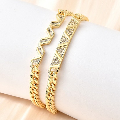 Латунные браслеты с микропаве из чистого кубического циркония, браслеты из цепочек панцирного плетения для женщин, форма волны, стойки покрытие, долговечный, без свинца и без кадмия