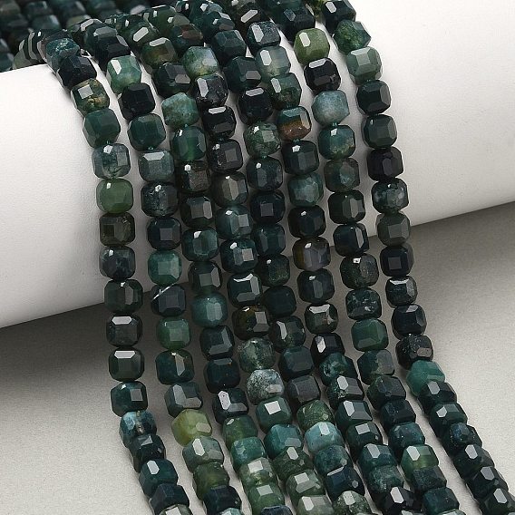 Природные моховой агат бисер нитей, граненый стол, вырезанный куб