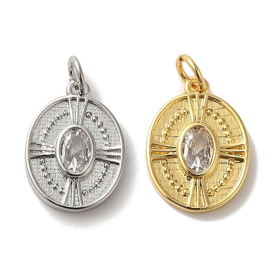 Подвеска из латуни с микропаве из кубического циркония, без кадмия и без свинца, долговечный, овальные с крестом