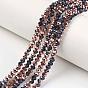Electroplate Transparent Glass Beads Strands, Half Copper Plated, Faceted, Rondelle