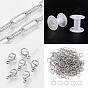 10M 304 Stainless Steel Paperclip Chains, Drawn Elongated Cable Chain, Knurling, 50Pcs Open Jump Rings with 20Pcs  Lobster Claw Clasps