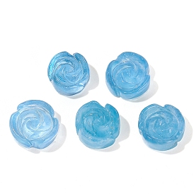 Natural Aquamarine Carved Beads, Rose Flower, No Hole