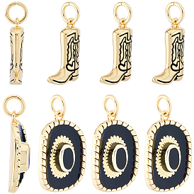8шт 2 стили латунные эмалевые подвески, с прыжковых колец, подвеска в виде ковбойской шляпы и сапога, долговечный, без свинца и без кадмия, реальный 18 k позолоченный, стойки покрытие