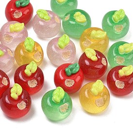 Cabujones de resina transparente que imitan frutas, manzana, con polvo del brillo