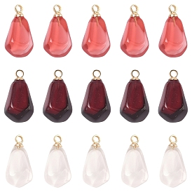 15Pcs 3 Colors Resin Pendants, with Golden Plated Iron Loops, Imitation Food, Pomegranate Seed