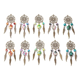 Тканая сетка / паутина с подвесками из перьевого сплава, подвески из синтетических бирюзовых бусин