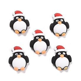 Cabochons en résine, le thème de Noël, pingouin avec chapeau de noël