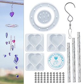 Наборы для изготовления колокольчиков своими руками, в том числе 5 шт силиконовые формы, 51 латунные бусины шт., 1 крючки из нержавеющей стали, 1 нить из рулонного хрусталя, 3шт круглые трубы