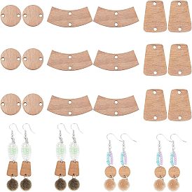 90 шт 3 стиль необработанные деревянные соединительные подвески, плоско-круглые, изогнутая трапеция, закругленная трапеция
