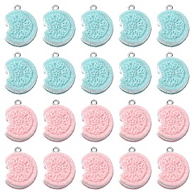 20 шт. 2 цвета непрозрачной смолы, блестящие подвески с имитацией еды, Подвески в виде печенья с железными петлями платинового цвета