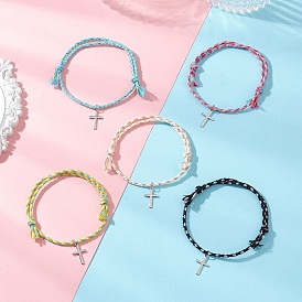 201 из нержавеющей стали крест шарм браслеты, браслеты из хлопковой плетеной веревки