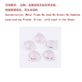 Brass Glass Pendants, Flat Round, Faceted, Lead Free & Cadmium Free & Nickel Free, Long-Lasting Plated