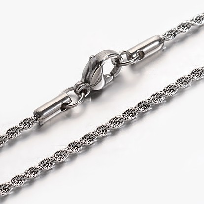 Rope Chain Necklaces, 304 Stainless Steel Necklaces with Lobster Clasps, 19.68 inch