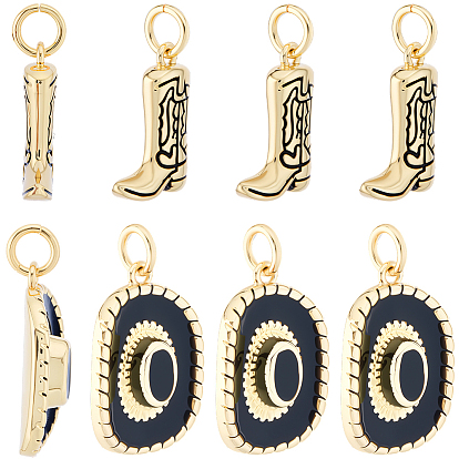 8шт 2 стили латунные эмалевые подвески, с прыжковых колец, подвеска в виде ковбойской шляпы и сапога, долговечный, без свинца и без кадмия, реальный 18 k позолоченный, стойки покрытие