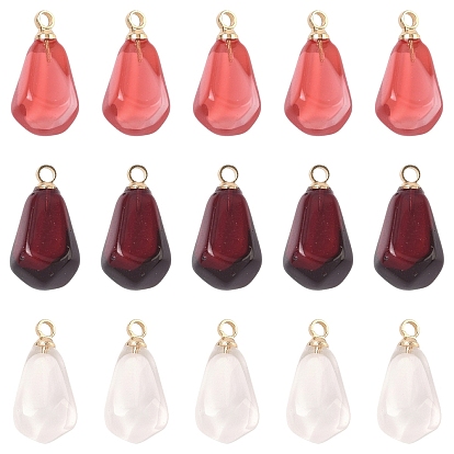 15Pcs 3 Colors Resin Pendants, with Golden Plated Iron Loops, Imitation Food, Pomegranate Seed
