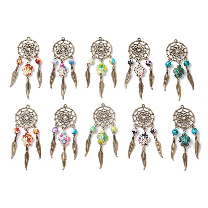 Тканая сетка / паутина с подвесками из перьевого сплава, подвески из синтетических бирюзовых бусин