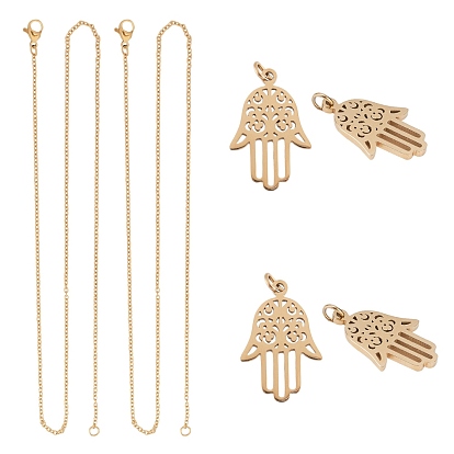 Unicraftale DIY 304 Stainless Steel Necklaces Kits, Including Link Chain Necklace Making & Hamsa Hand/Hand of Fatima/Hand of Miriam Pendants