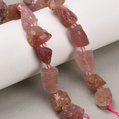 Natural Strawberry Quartz Beads Strands, Raw Rough, Nuggets, with Seed Beads