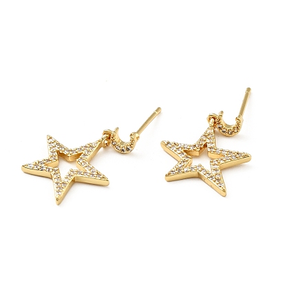 Boucles d'oreilles pendantes étoile et lune en zircon cubique transparent, bijoux en laiton pour femmes, sans cadmium et sans plomb