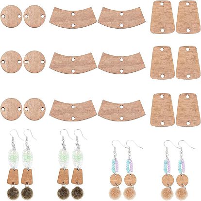 90 шт 3 стиль необработанные деревянные соединительные подвески, плоско-круглые, изогнутая трапеция, закругленная трапеция