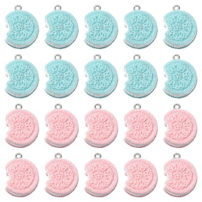 20 шт. 2 цвета непрозрачной смолы, блестящие подвески с имитацией еды, Подвески в виде печенья с железными петлями платинового цвета