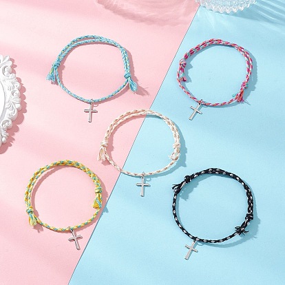 201 из нержавеющей стали крест шарм браслеты, браслеты из хлопковой плетеной веревки