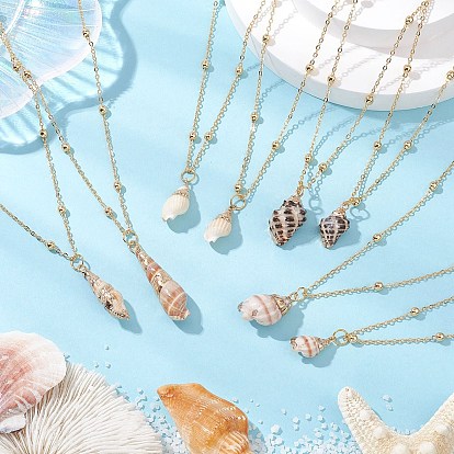 4 шт. 4 стили гальванизированные натуральные ожерелья с подвесками из ракушек, ожерелья-цепочки из латуни, золотые