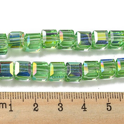 Electroplate Glass Beads Strands, Half Rainbow Plated, Faceted, Cube
