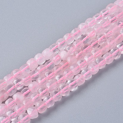 Natural Rose Quartz Beads Strands, Faceted, Cube