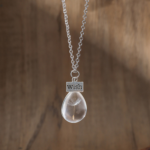 Кулон-подвеска в виде капли с семечком одуванчика в форме сердца из смолы, символизирующий исполнение желаний, для женщин., платина