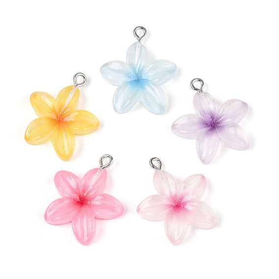 Прозрачные смоляные подвески, красный жасмин, с платиновыми железными петлями