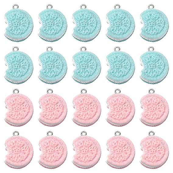 20 шт. 2 цвета непрозрачной смолы, блестящие подвески с имитацией еды, Подвески в виде печенья с железными петлями платинового цвета