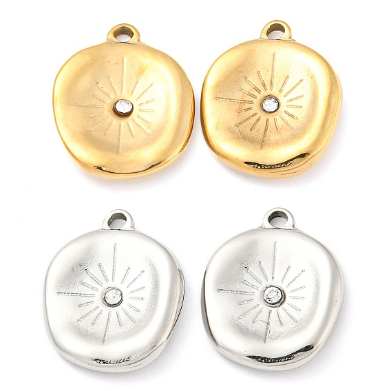 304 подвески из нержавеющей стали, со стразами, плоские круглые с солнцем