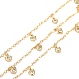 Handmade Brass Cable Chains, with Cubic Zirconia Charms and Spool, Long-lasting Plated, Soldered, Heart