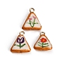 Handmade Porcelain with Brass Pendants, Triangle with Flower Charms, Hand Painted, Famille Rose Porcelain, Golden