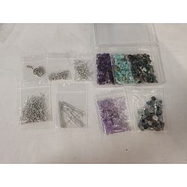 Kit de fabrication de boucles d'oreilles en pierres précieuses bricolage, y compris les perles naturelles de fluorite et d'améthyste et de copeaux indiens, pendentifs d'arbre en alliage, Crochets d'oreille en laiton