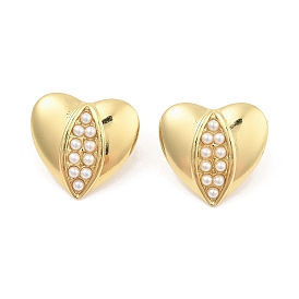 Heart PVD Vacuum Plating 304 Stainless Steel Stud Earrings for Women, with Plastic Imitation Pearl