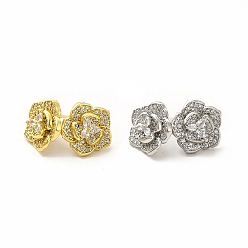 Rack Plating Brass Micro Pave Cubic Zirconia Stud Earrings for Women, Long-Lasting Plated, Lead Free & Cadmium Free, Flower
