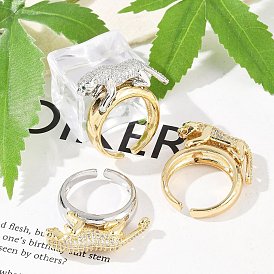 Кольца-манжеты из латуни с микропаве из прозрачного кубического циркония для женщин и мужчин, без кадмия и без свинца, леопард