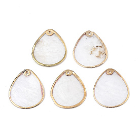 Подвески из натуральных ракушек Capiz, с краем из латуни, покрытой светлым золотом, слезинка