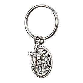 Llavero de aleación de estilo tibetano, con 316 anillo quirúrgico de acero inoxidable, para la religion, óvalo con palabras y san miguel