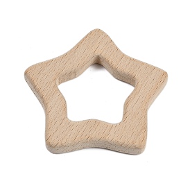 Natural Beech Wooden Baby Teething Toys, Teething Rings for Newborn Toddler Infant, Star