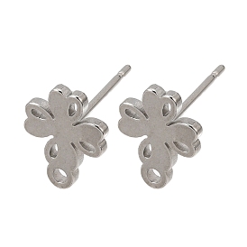 304 Stainless Steel Stud Earring Findings, Four Leaf Clover, with Loop