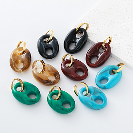 Oval Resin Hoop Earrings for Women, with 304 Stainless Steel Ring
